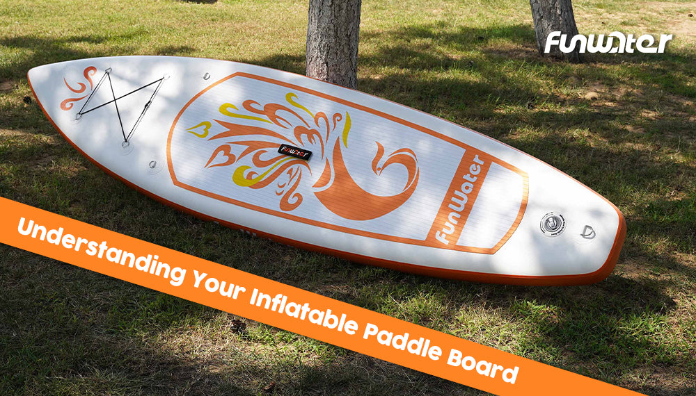 Funwater inflatable paddle board Rainbow Snake design white and orange color