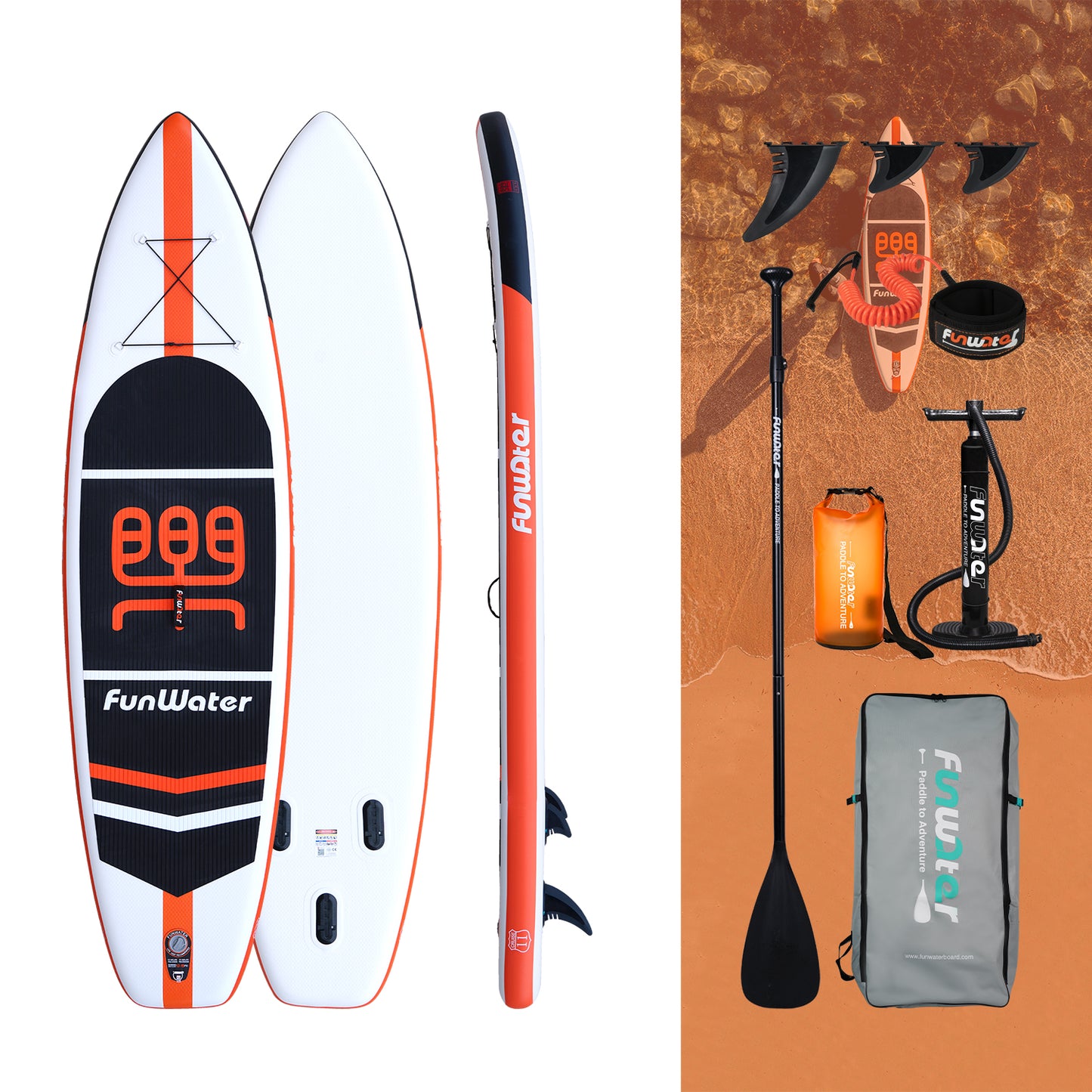 Stand Up Inflatable Paddle Board Cruise 11' with its accessories