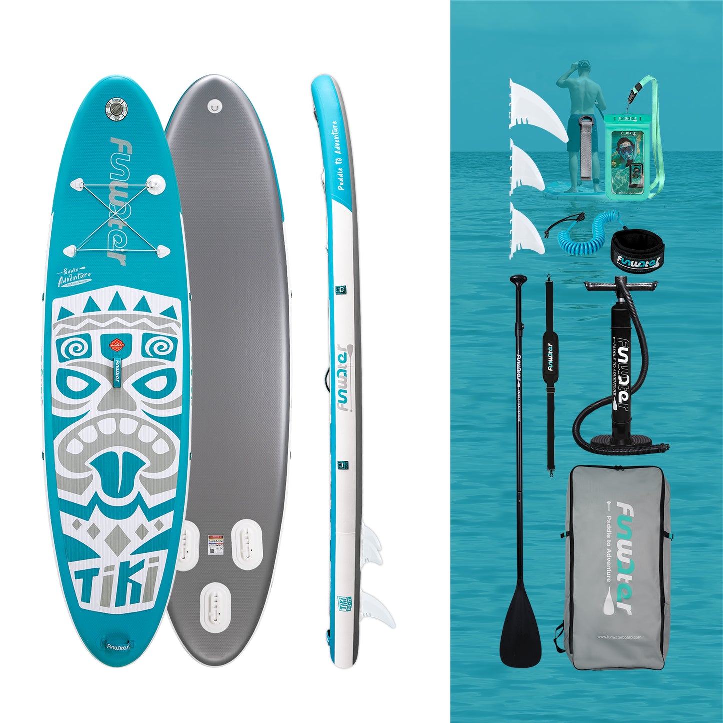 New Tiki 10'6" Inflatable Paddle Board with its accessories include inflator and paddle