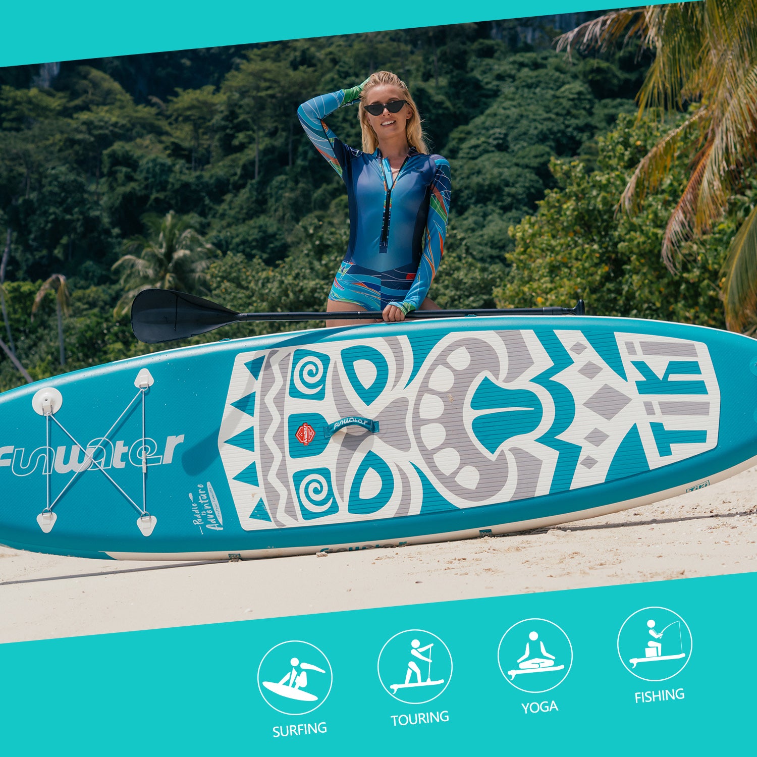 New Tiki 10'6" Inflatable Paddle Board is suitable for surfing, touring, yoga and fishing