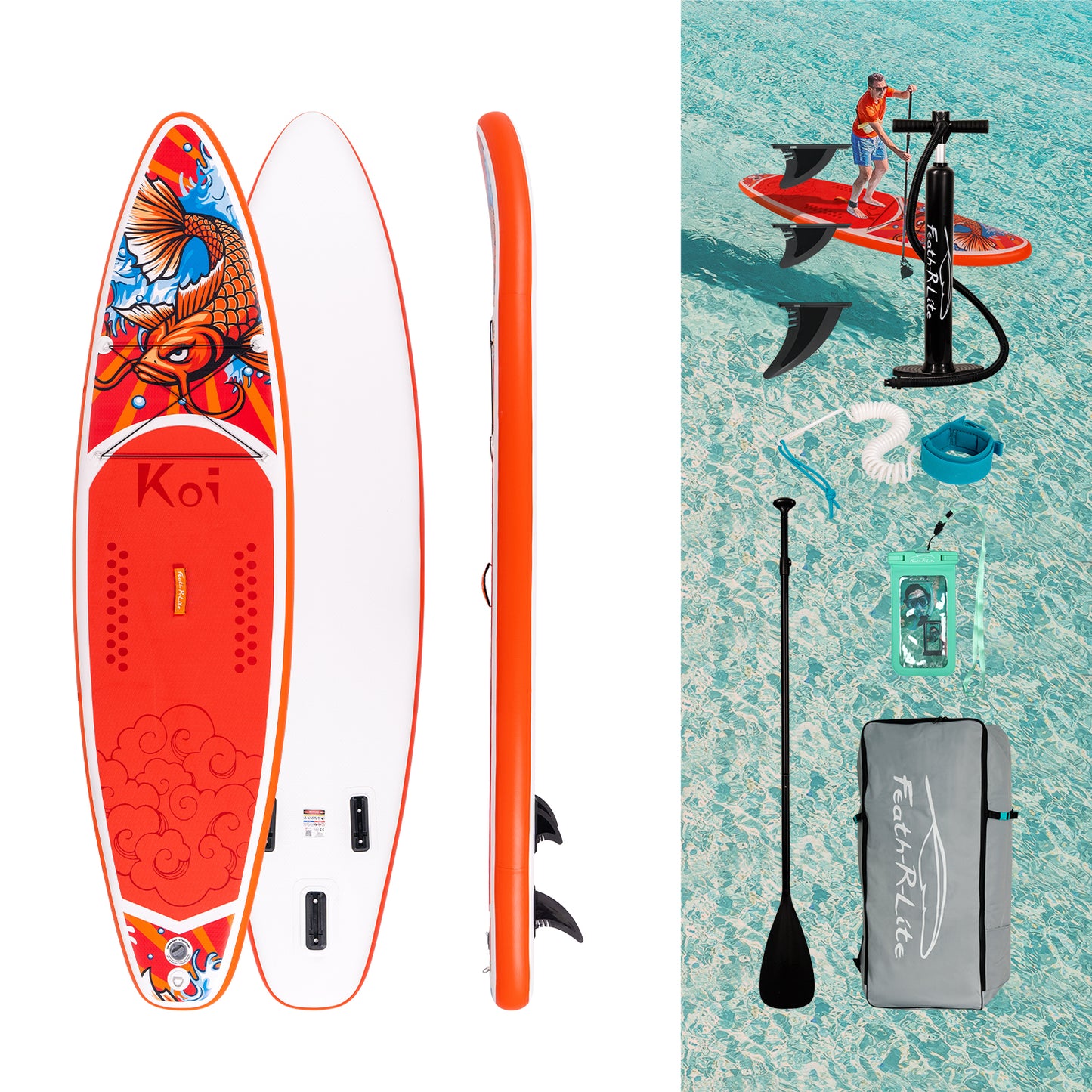 Funwater SUP KOI and accessories, pump, backpack, removable fin and etc.